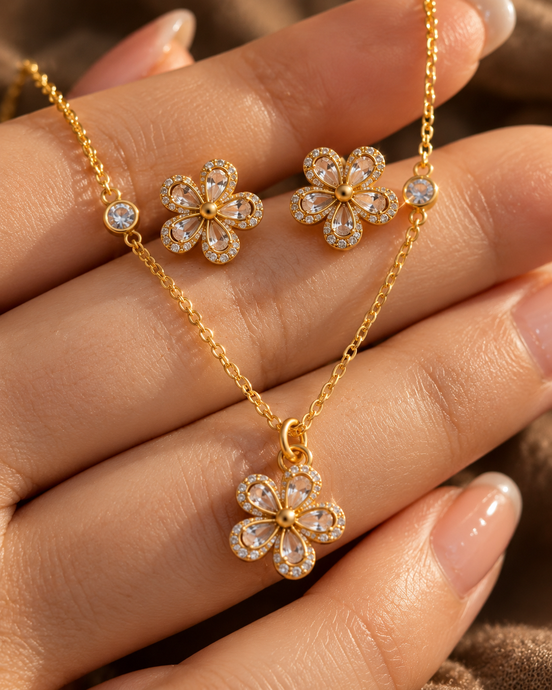 Sparkling Floral Bloom Necklace Set