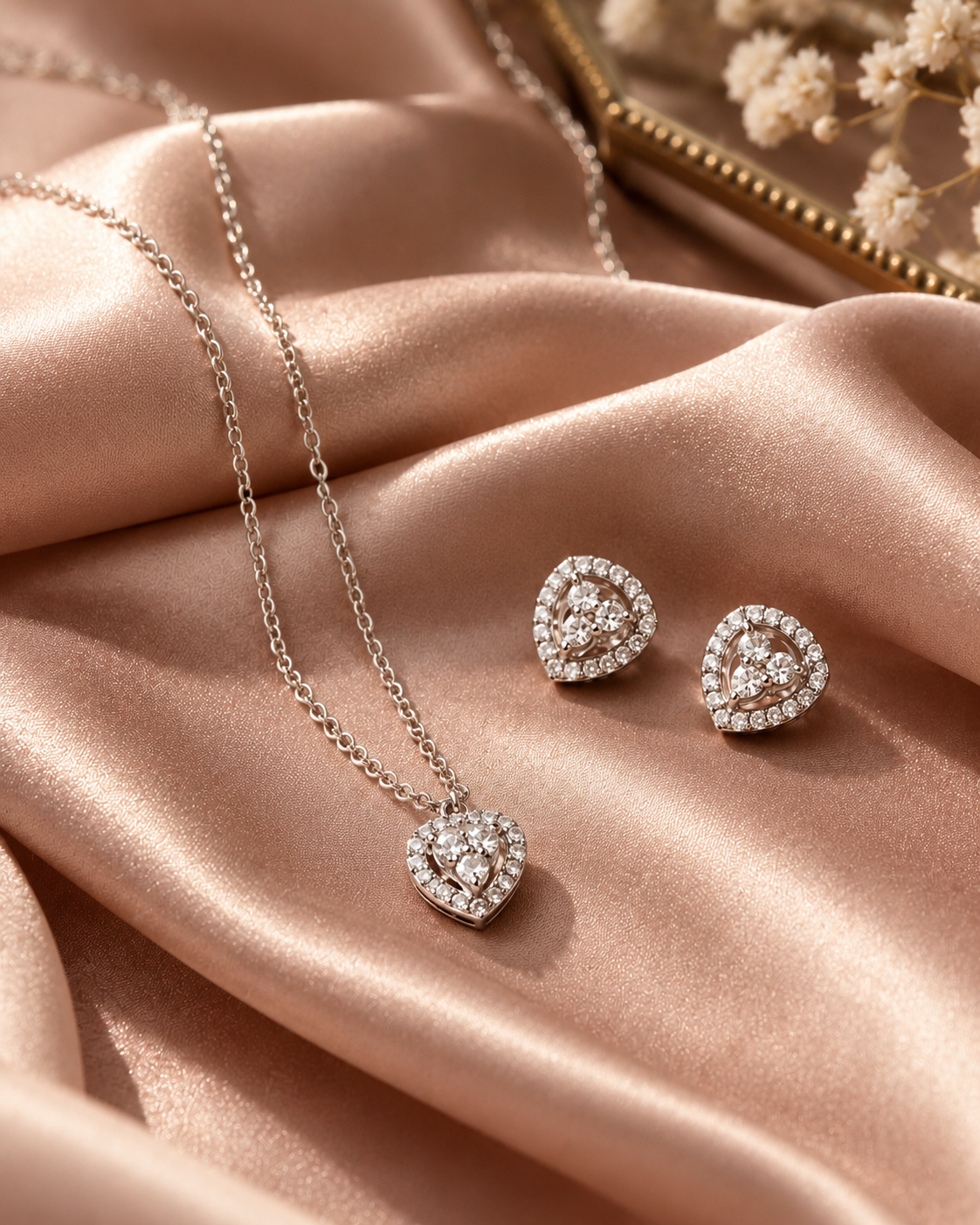 Silver Crystal Cluster Heart Set