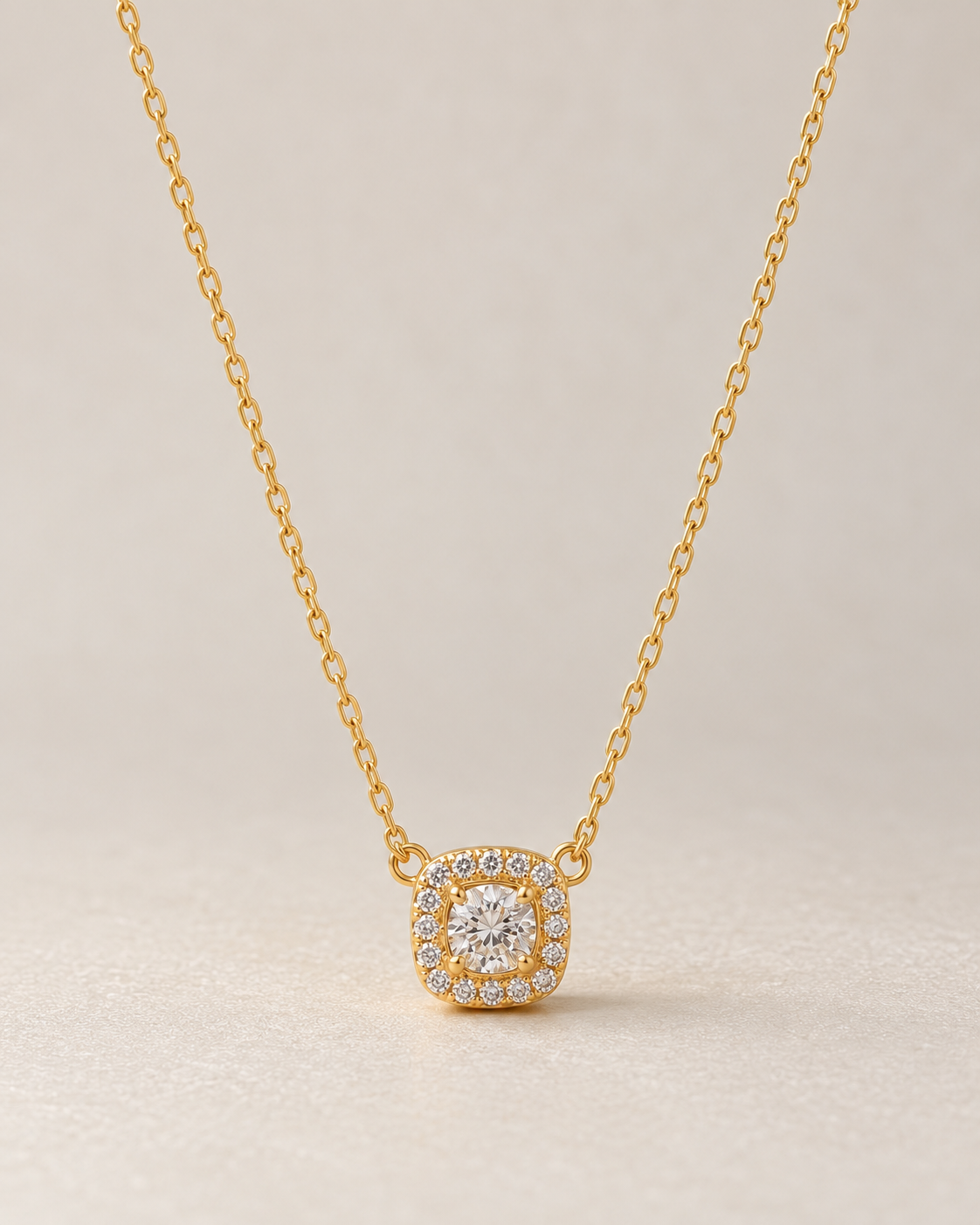 Gold Cushion-Cut Solitaire Necklace