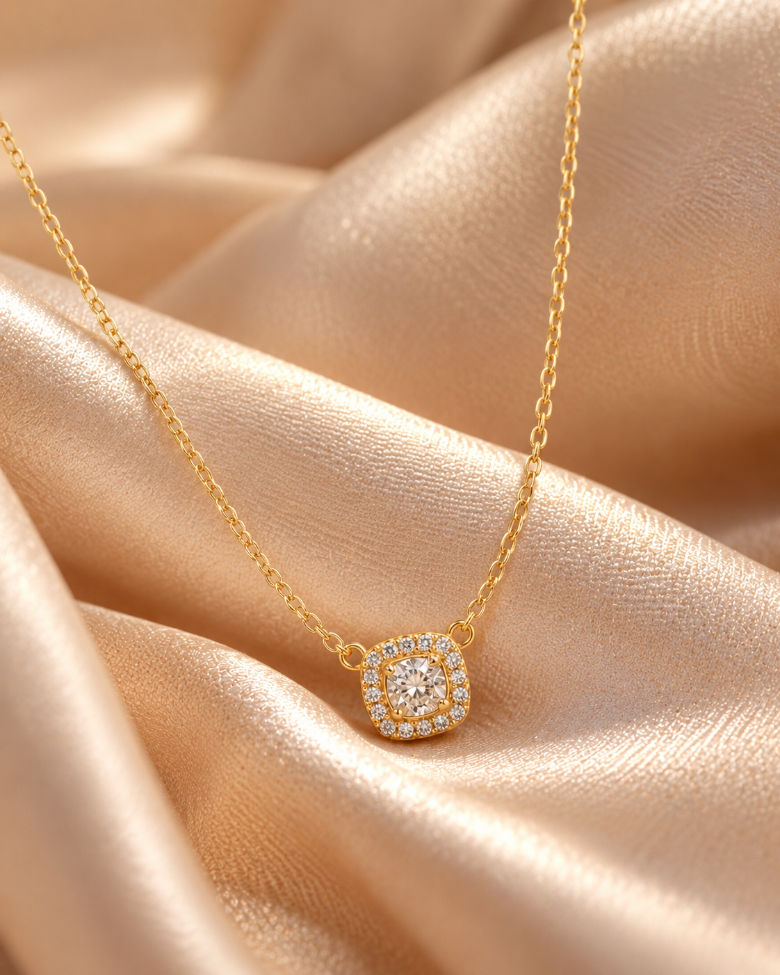 Gold Cushion-Cut Solitaire Necklace