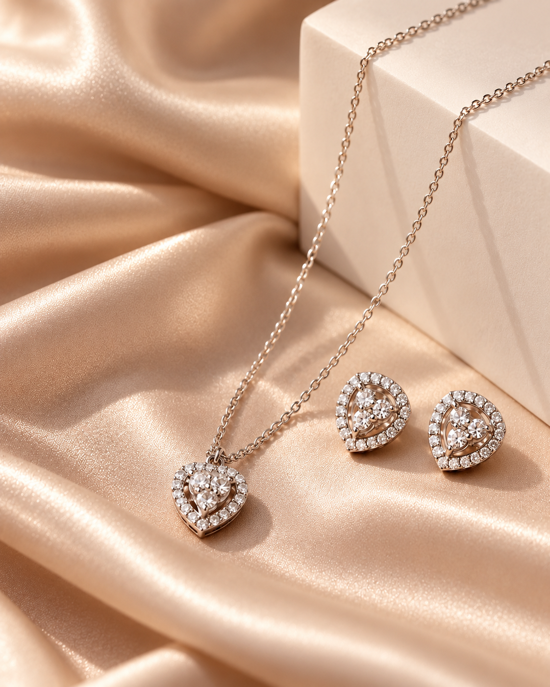 Silver Crystal Cluster Heart Set