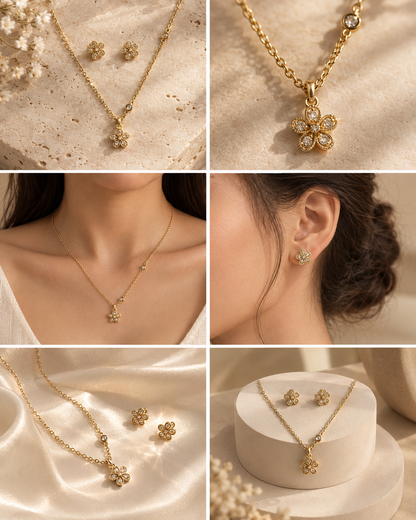 Sparkling Floral Bloom Necklace Set
