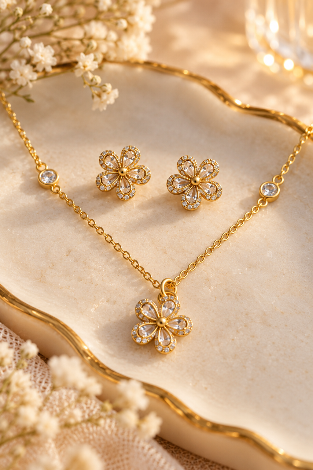 Sparkling Floral Bloom Necklace Set