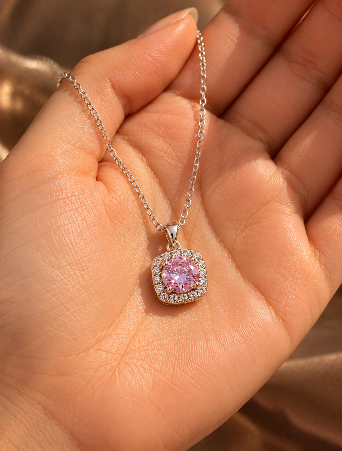 Blush Pink Cushion Halo Jewelry Set