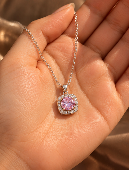 Blush Pink Cushion Halo Jewelry Set