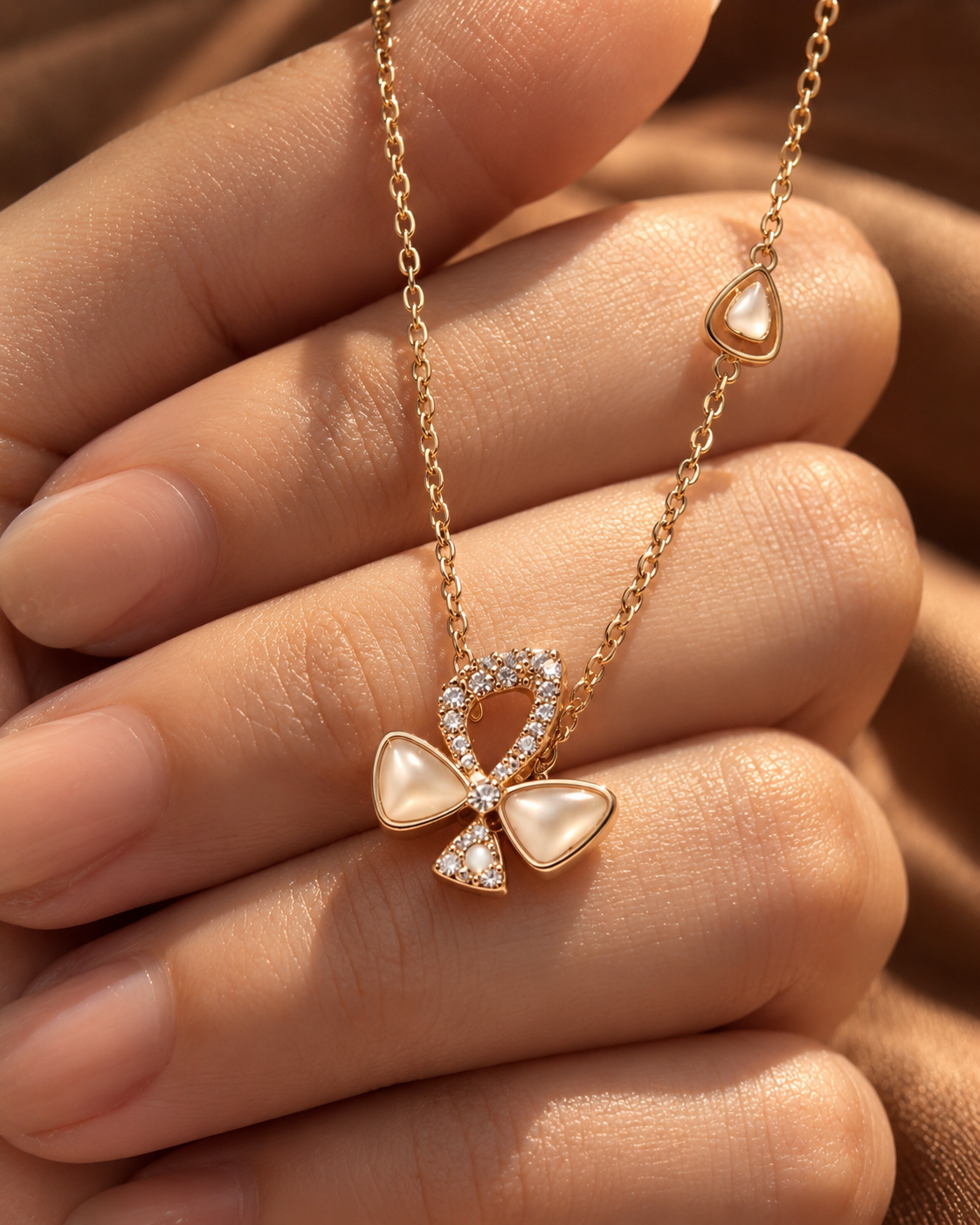 Mother-of-Pearl Ribbon Bow Pendant