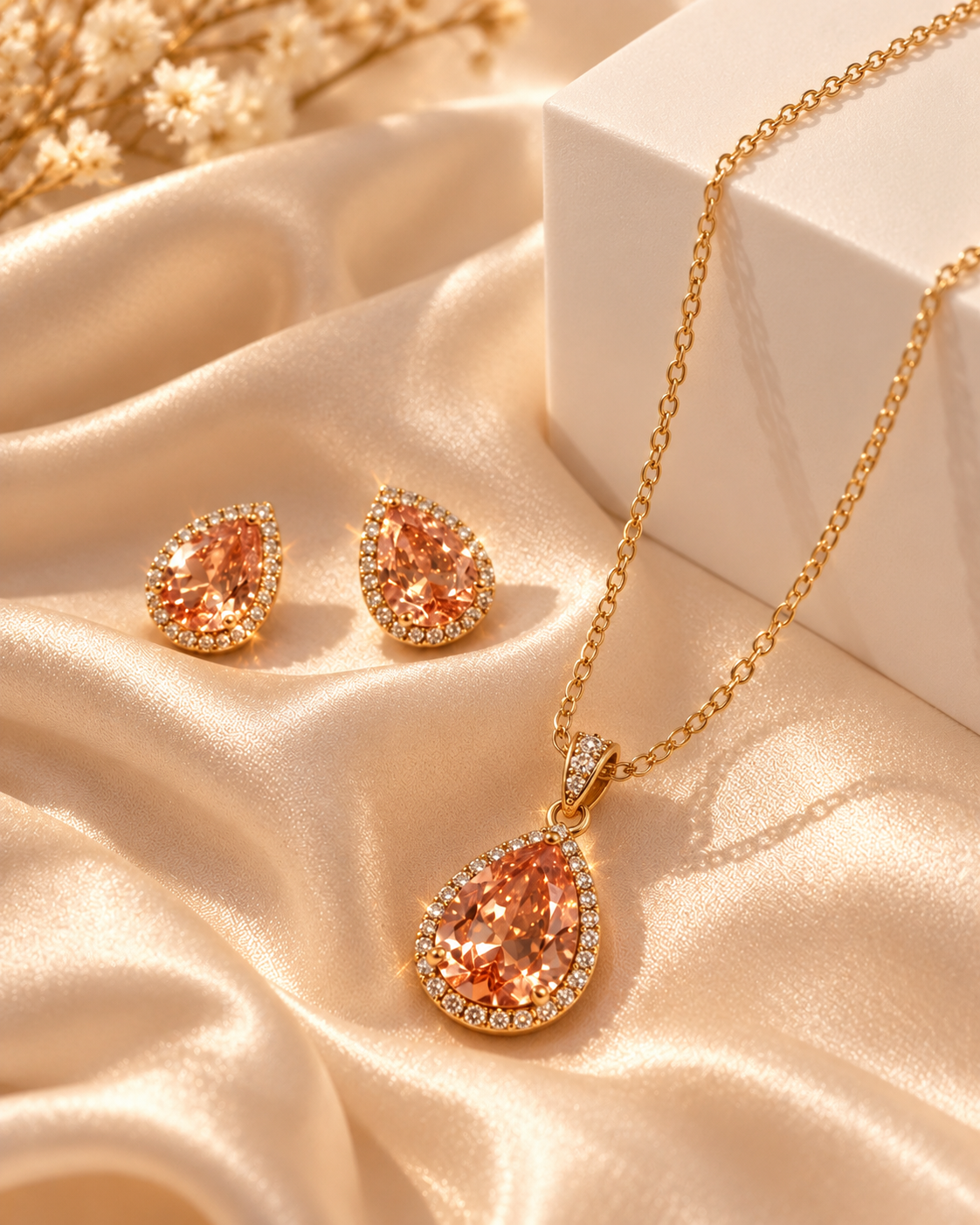 Champagne Teardrop Crystal Halo Set
