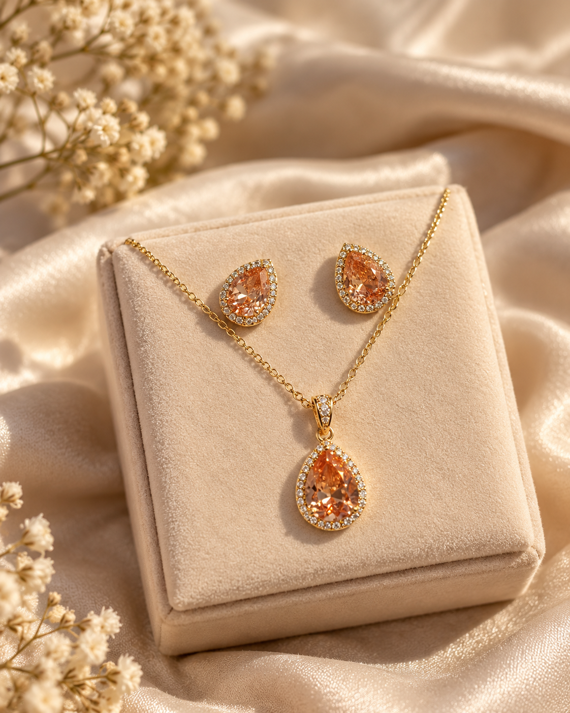 Champagne Teardrop Crystal Halo Set