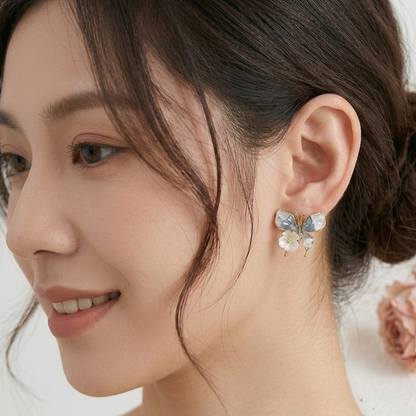 Gold Plated Butterfly And Flower Stud Earrings
